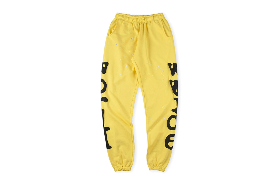 Sp5der 555555 Wed yellow star Hoodie pants香蕉黄男女长裤 - view 14