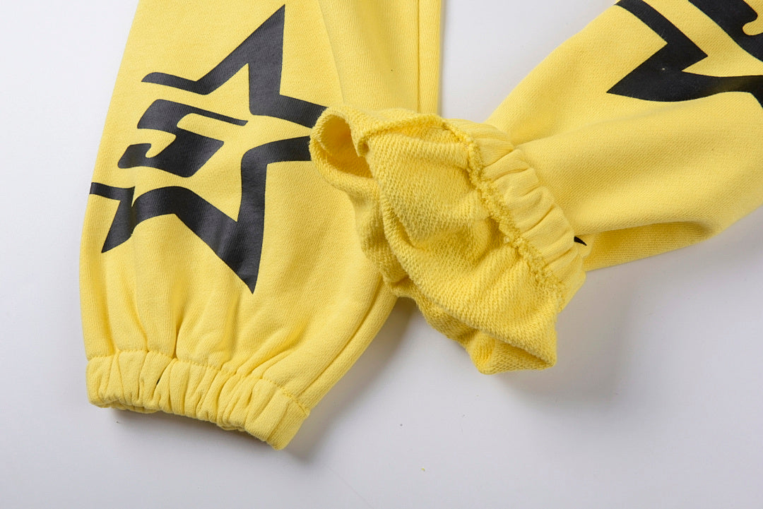 Sp5der YELLOW 5STAR ZIP HOODIE美式五角星logo纯棉长裤 - view 2