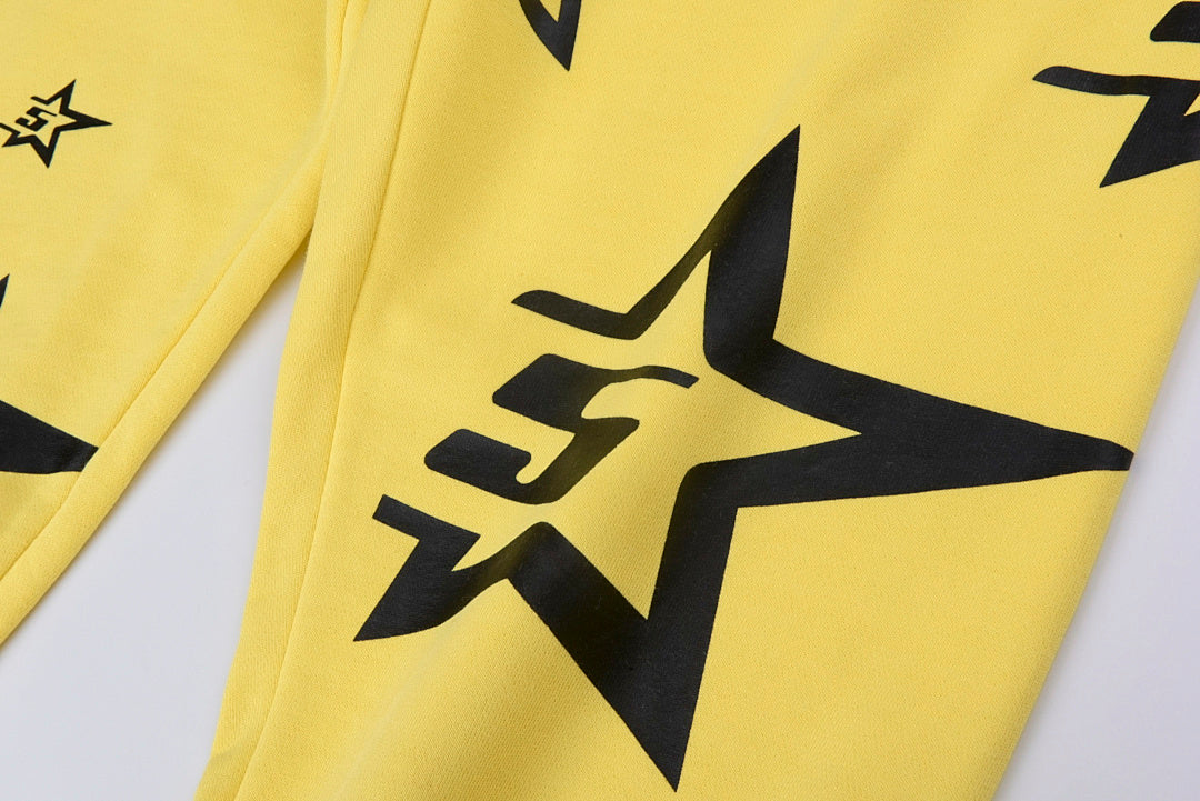 Sp5der YELLOW 5STAR ZIP HOODIE美式五角星logo纯棉长裤 - view 3