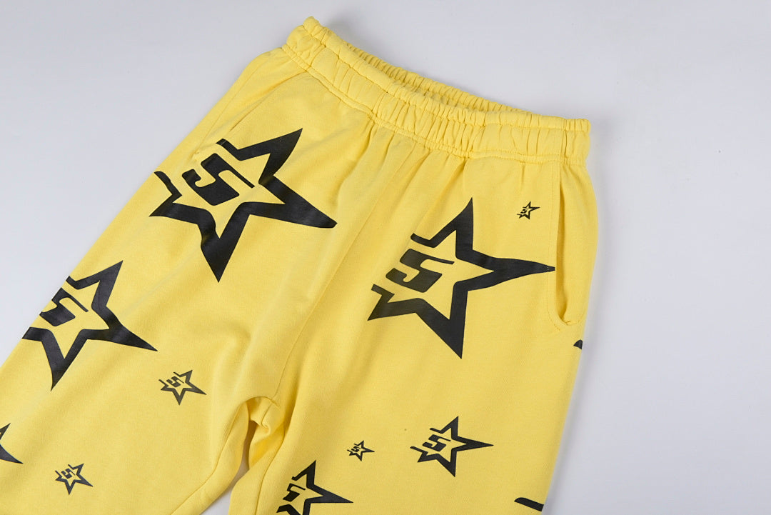 Sp5der YELLOW 5STAR ZIP HOODIE美式五角星logo纯棉长裤 - view 5
