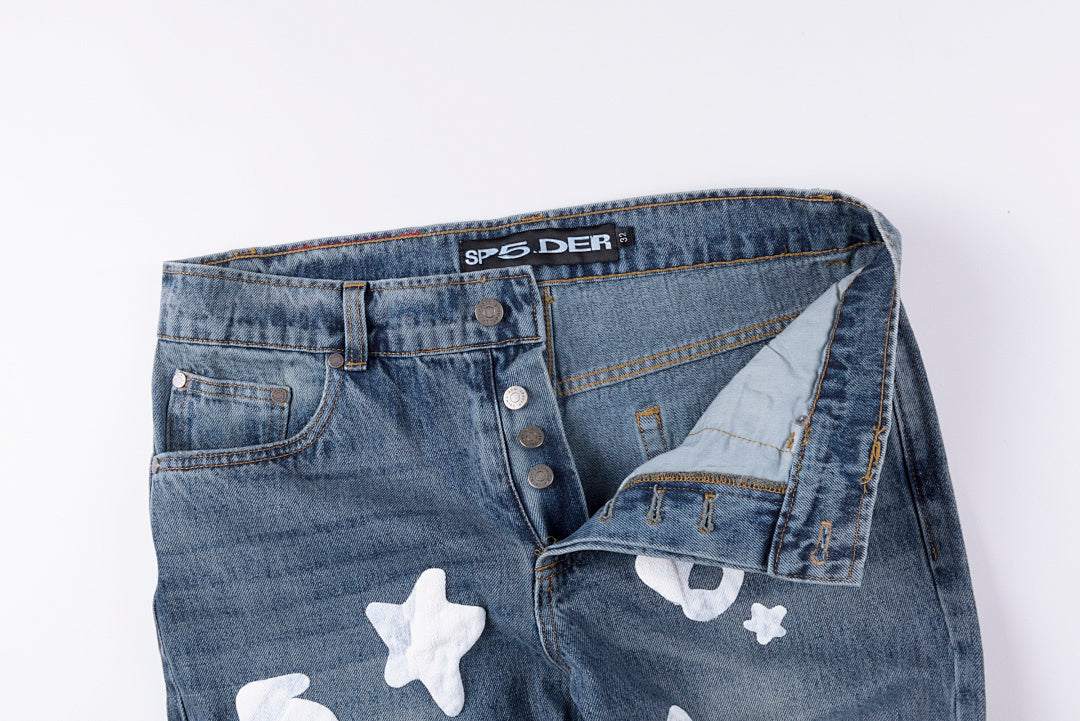 Sp5der 555555 5star Vintage Denim pants 男女休闲牛仔长裤 - view 5