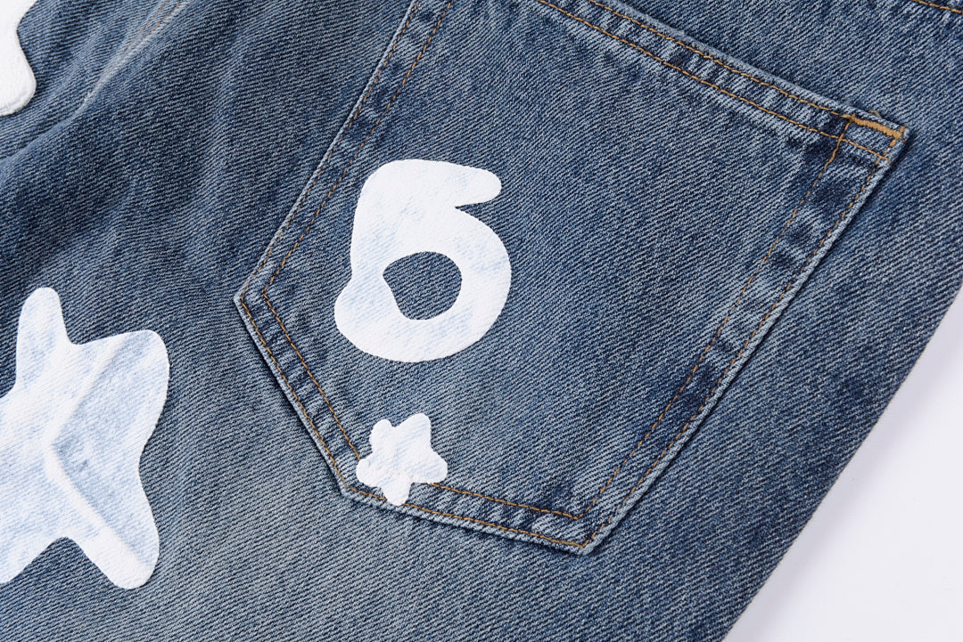 Sp5der 555555 5star Vintage Denim pants 男女休闲牛仔长裤 - view 9