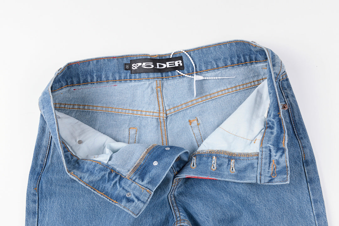 Sp5der 555555 demin jean jacket 印花牛仔长裤 - view 4