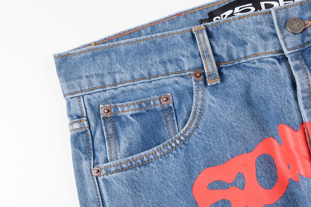 Sp5der 555555 demin jean jacket 印花牛仔长裤 - view 6