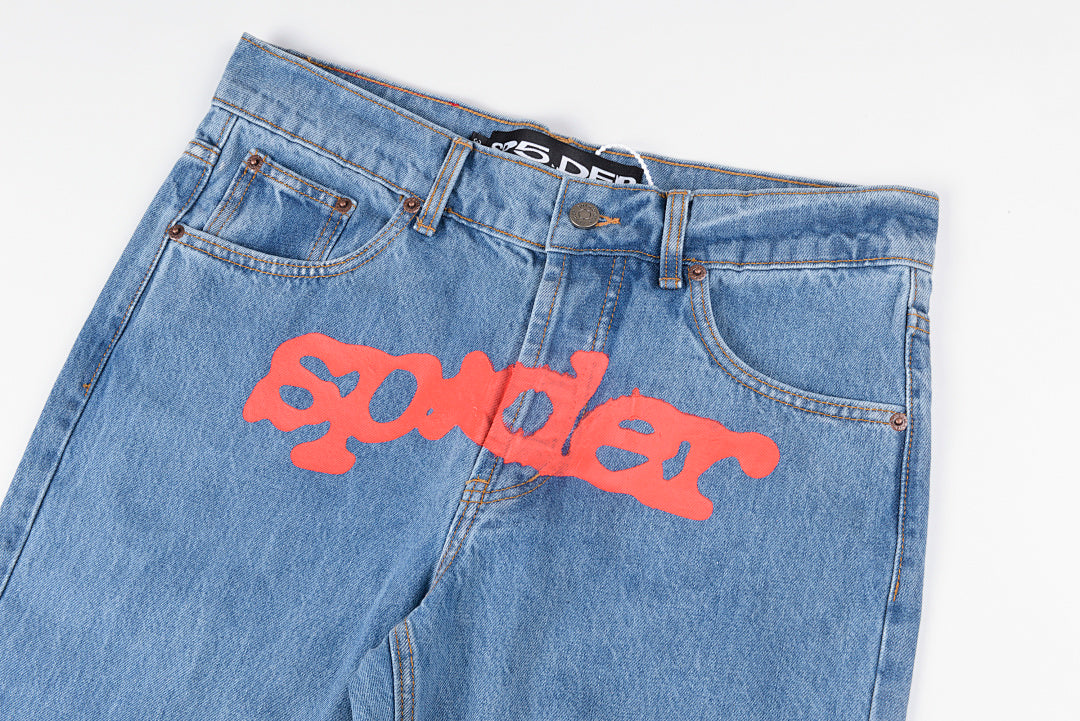 Sp5der 555555 demin jean jacket 印花牛仔长裤 - view 7