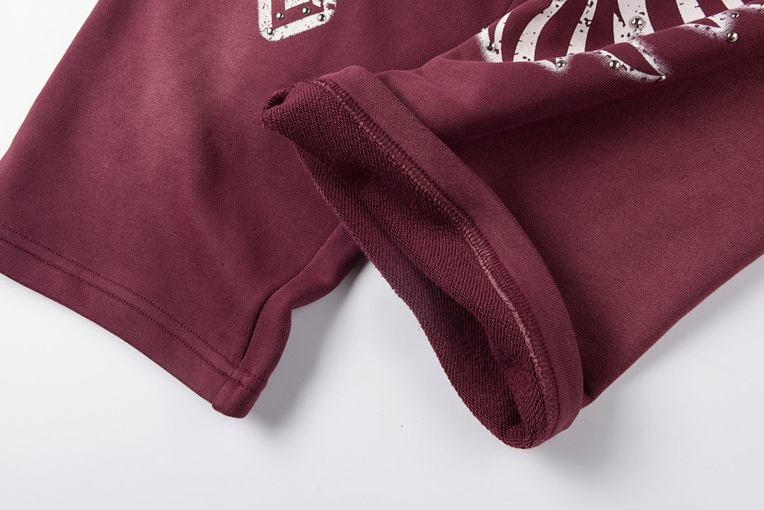 Lost intricacy Hoodies 镶钻洗水破洞休闲套装长裤 - view 2