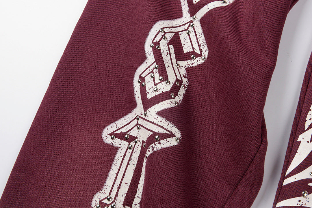 Lost intricacy Hoodies 镶钻洗水破洞休闲套装长裤 - view 4