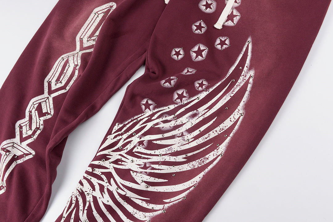 Lost intricacy Hoodies 镶钻洗水破洞休闲套装长裤 - view 5