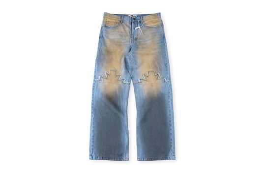 Vertabrae sweatpants美式高街拼接刺绣洗水休闲牛仔长裤 - view 11