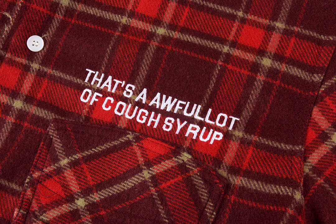 That's A Awful Lot of Cough Syrup复古毛边做旧格子短袖衬衫 - view 3