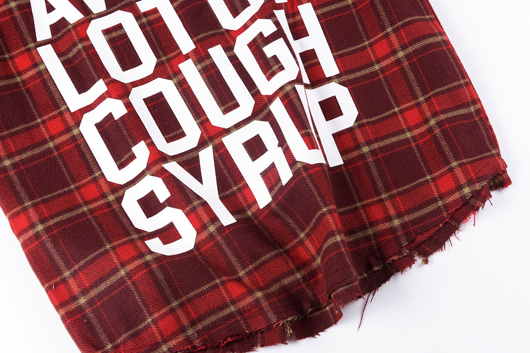 That's A Awful Lot of Cough Syrup复古毛边做旧格子短袖衬衫 - view 6
