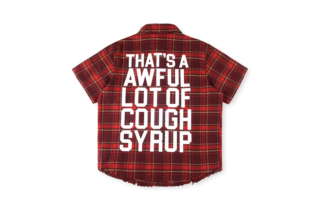 That's A Awful Lot of Cough Syrup复古毛边做旧格子短袖衬衫 - view 8