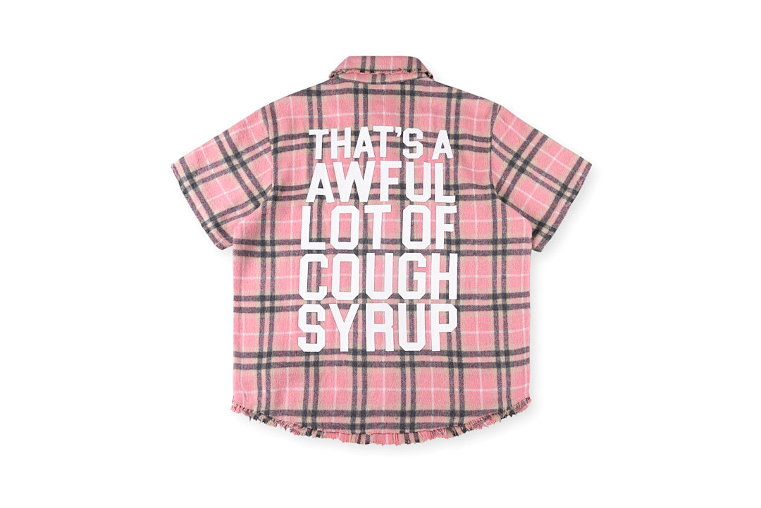 That's A Awful Lot of Cough Syrup复古毛边做旧格子短袖衬衫 - view 10