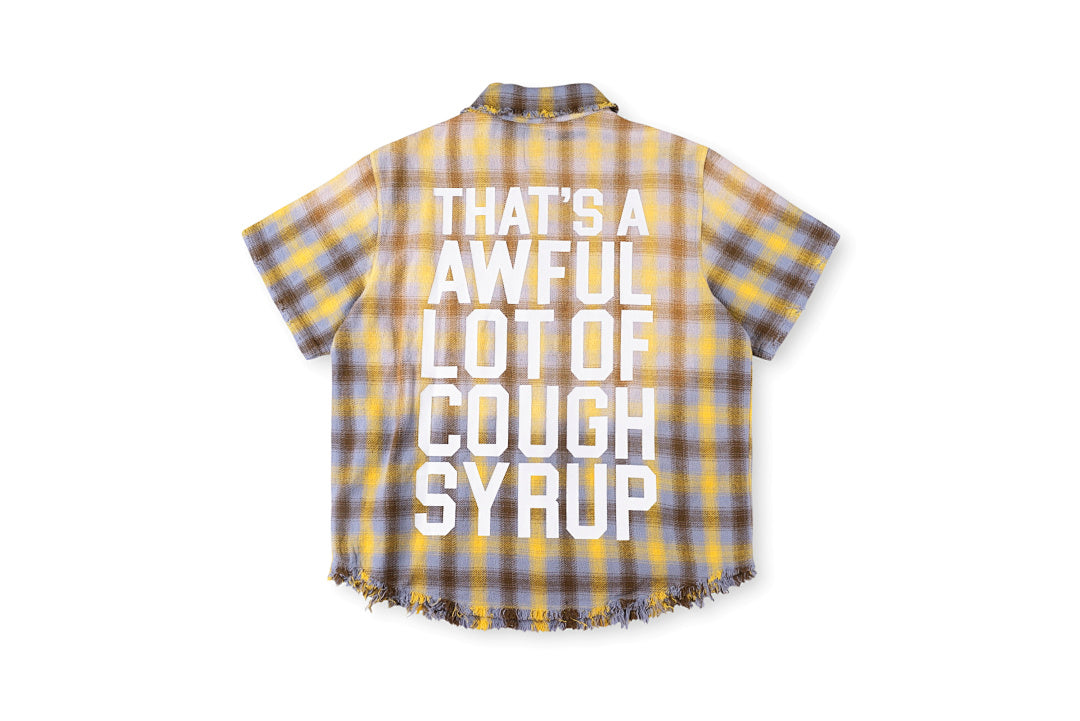 That's A Awful Lot of Cough Syrup复古毛边做旧格子短袖衬衫 - view 12