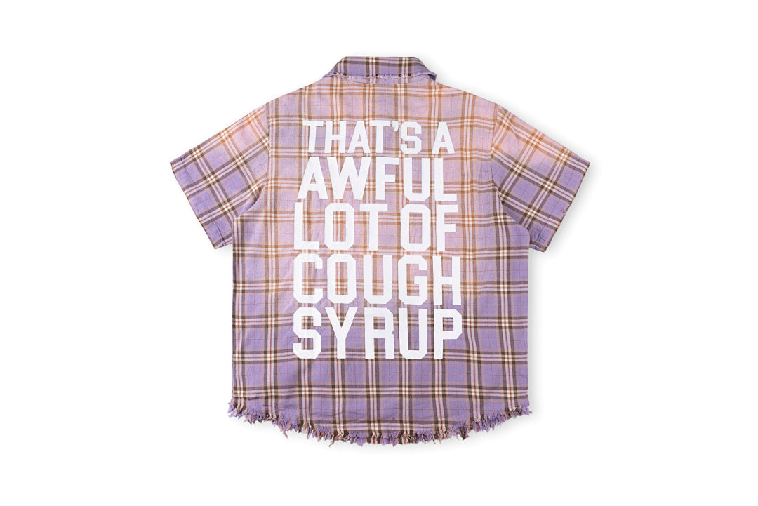 That's A Awful Lot of Cough Syrup复古毛边做旧格子短袖衬衫 - view 14