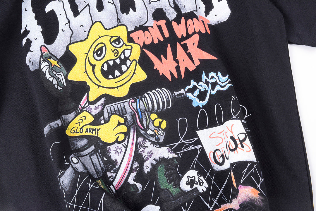 Glo Gang Boyz Worldwide Tee 卡通机枪太阳人像印花短T - view 4